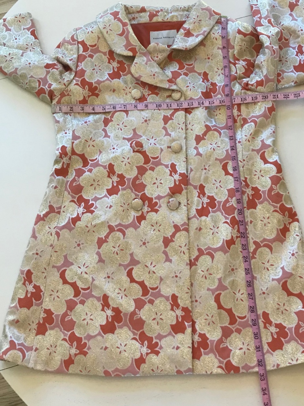 Y2K 🔥 2005 RUNWAY BANANA REPUBLIC CORAL FLORAL METALLIC JACQUARD TRENCH - Picture 13 of 16